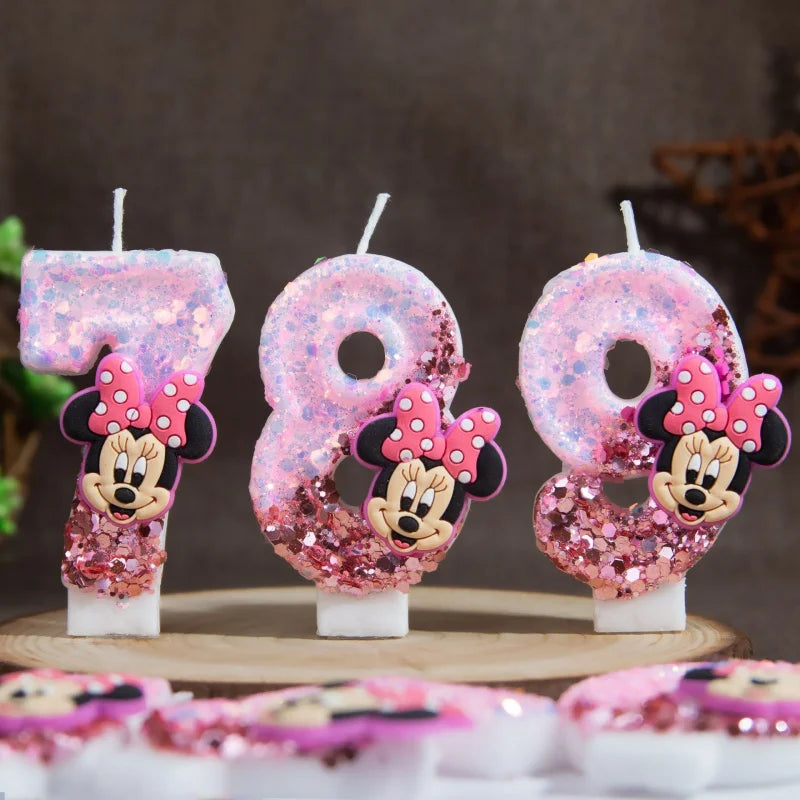 Mickey & Minnie Glitter Birthday Cake Candles Numbers 0–9 Cake Candles Qme