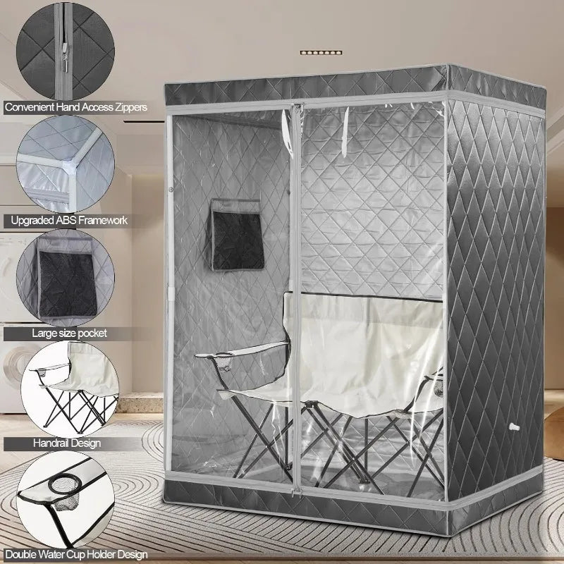 1-2 Person Portable Steam Sauna Tent with 4L Steamer – Home Spa Steam Sauna Tent Qst