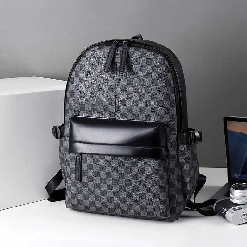 Qme Plaid Men's Business Commuter Backpack | 20–35L Laptop Bag Men's Commuter Backpack Qme black