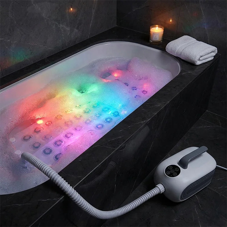 8-Color LED Spa Bubble Bath Mat – 6-Level Chromotherapy Massager Spa Bath Massager Mat Qst