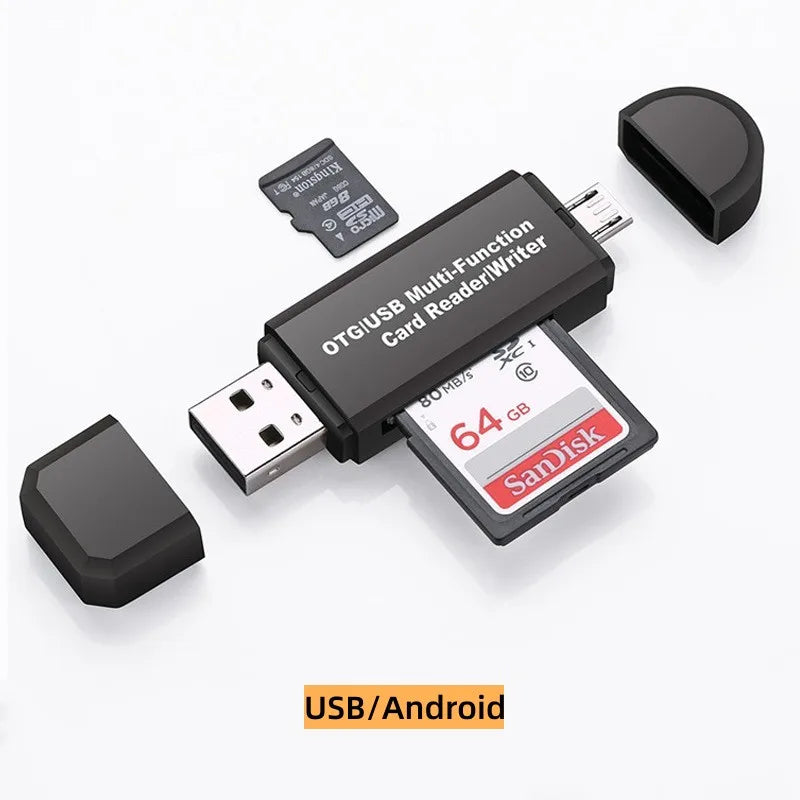 3-in-1 OTG SD/TF Memory Card Reader – USB, Micro USB & USB-C Memory Card Reader Qme A