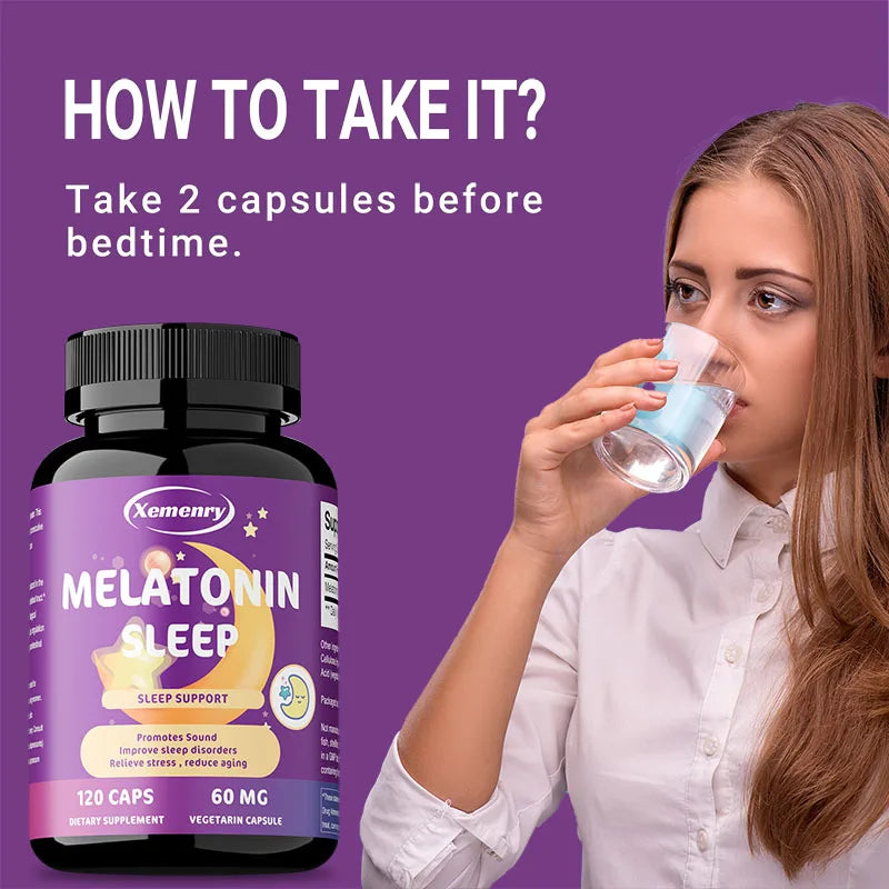 Xemenry Melatonin Vegetarian Capsules 60mg – Sleep Support Melatonin Supplement Qst