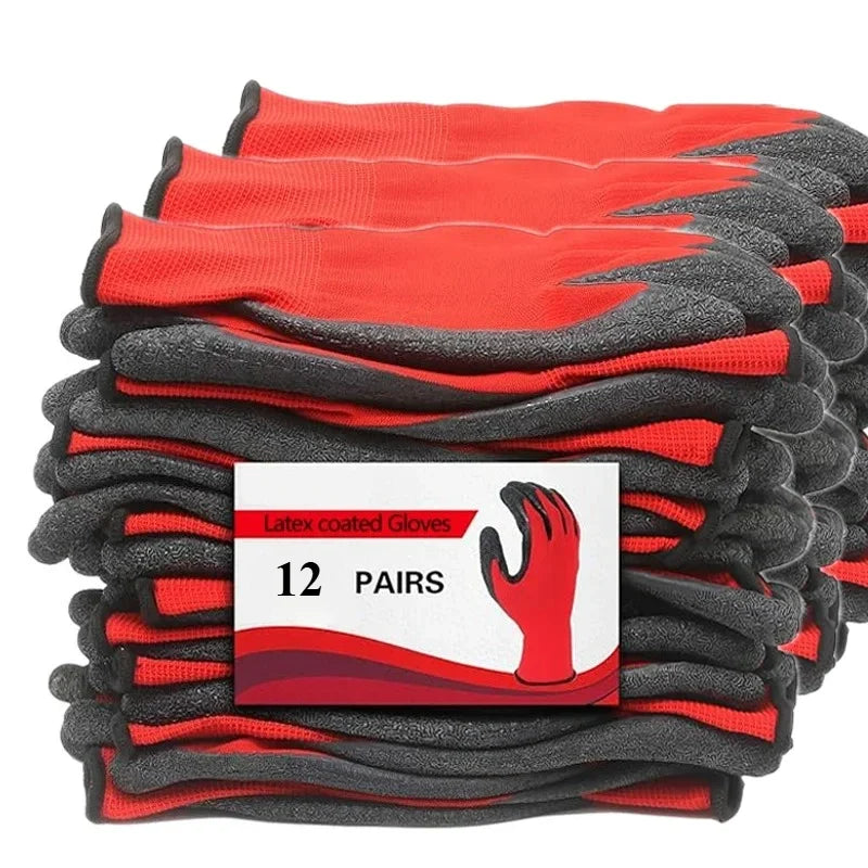 12-Pack Latex Rubber Work Gloves – Anti-Slip & Waterproof Work Gloves Qme