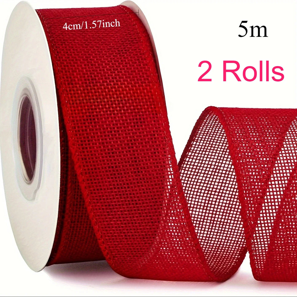 Red Wired Ribbon Solid Edge – Bows, Flowers & Garland Decor Wired Craft Ribbon Qme 2 Rolls 4cm 5m