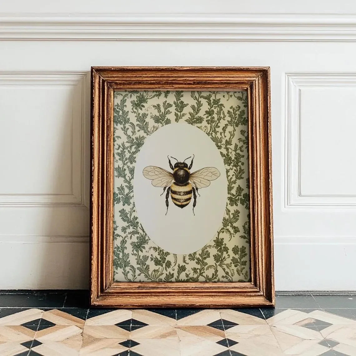 Vintage Bee Wall Art – Cottagecore Botanical Canvas Print Canvas Wall Art Qst