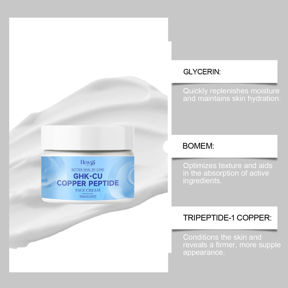 Hoygi Copper Peptide Cream – Hydrating Moisturizer 100g Face Moisturizer Cream Qst