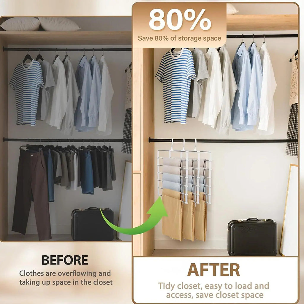 Bamboo 6-Layer Foldable Trouser Hanger Rack – Set of 2 Trouser Hanger Rack Qme