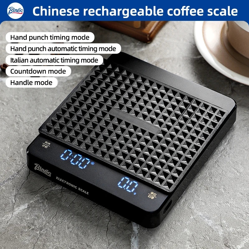 Bincoo Pour Over Coffee Scale – Rechargeable Timer & Waterproof Coffee Scale Qst Black