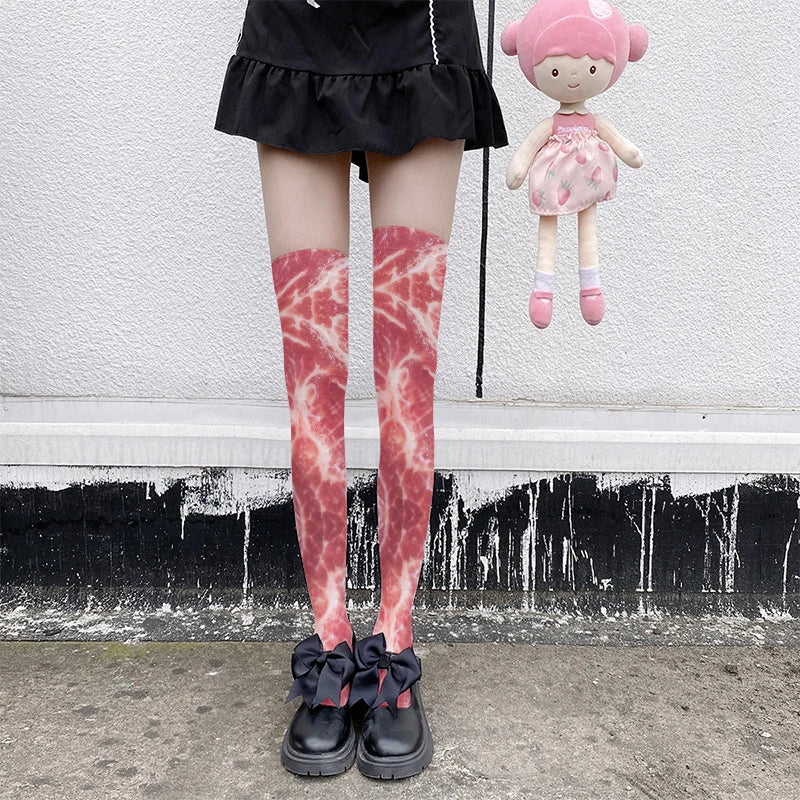 Funny Pork Belly Novelty Thigh-High Stockings | One Size Novelty Thigh-High Stockings Qme