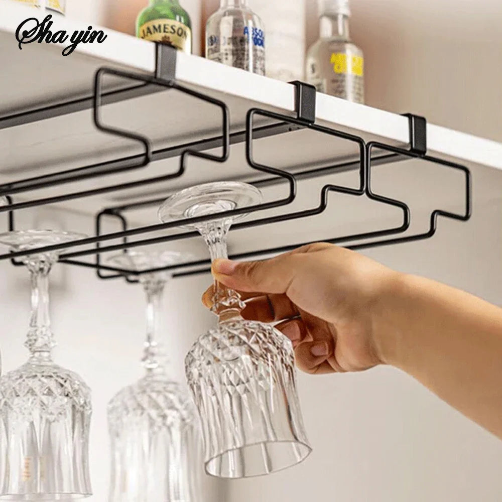 Hanging Wine Glass Rack – No-Drill Iron Stemware Organizer Wine Glass Rack Qme
