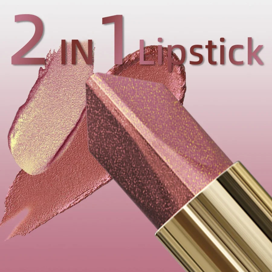 Glitter Metallic Two-Tone Lipstick – Matte Pearlescent Lip Tint Metallic Lip Tint Qme