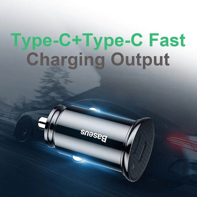 Baseus 30W Dual USB-C Car Charger – PD 3.0 Fast Charging USB-C Car Charger Qst