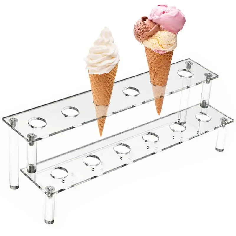 Clear Acrylic Ice Cream Cone Stand – 12-Hole Double-Layer Dessert Display Stand Qst