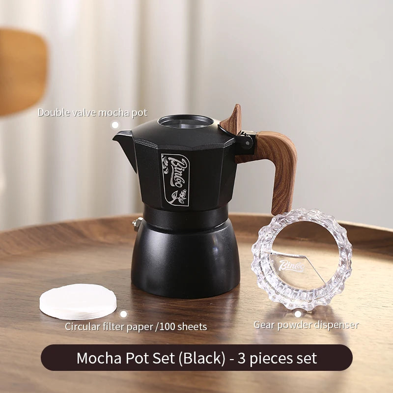 Bincoo 6-Color Moka Pot 2-Valve Espresso Starter Kit Stovetop Espresso Maker Qst Black 3pcs