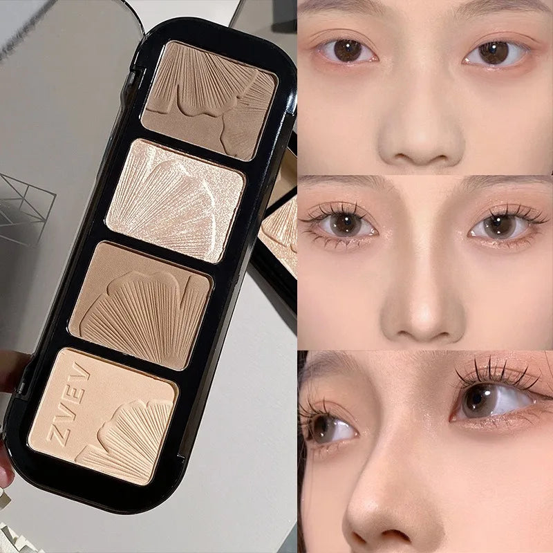 4-in-1 Contour & Highlight Palette – Silky Blurring Powder Contour Highlight Palette Qme