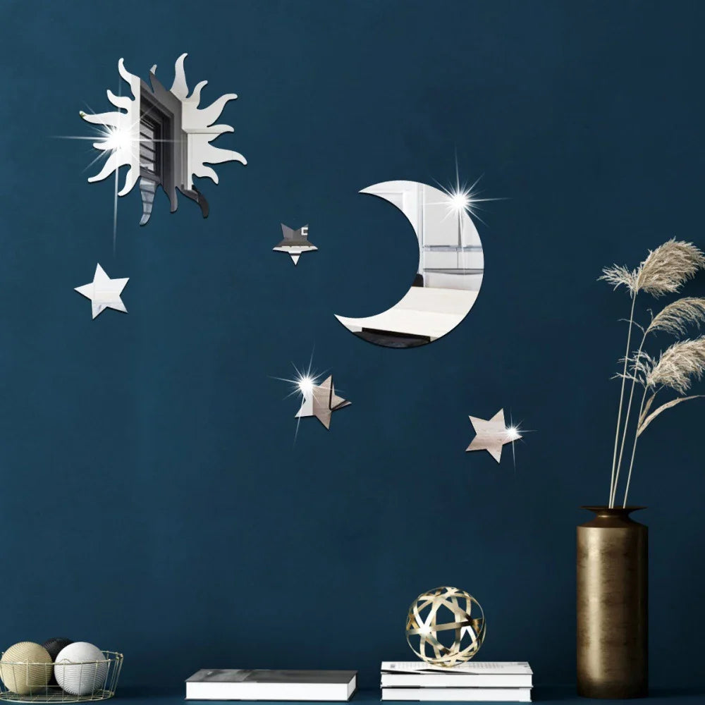 Star & Moon Acrylic Mirror Wall Stickers | DIY Home Decor Mirror Wall Stickers Qme