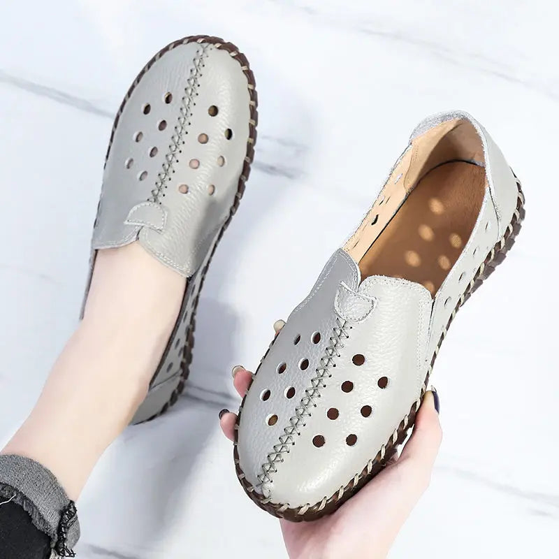Women's Slip-On Moccasin Loafers – Microfiber Flat Shoes Women's Flat Loafers Qst light grey Hollow 35
