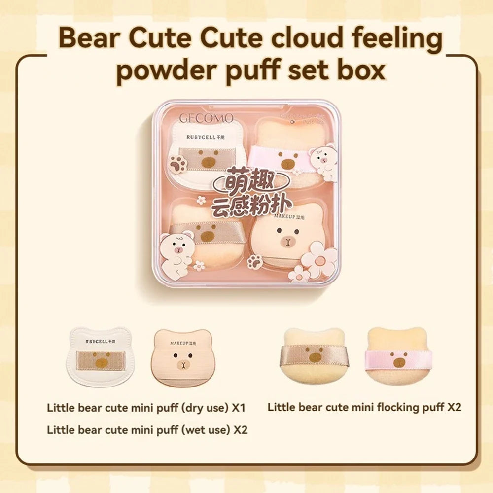 5-Pack Cute Bear Powder Puff – Soft Plush Wet & Dry Sponge Makeup Powder Puff Qme 5PCS