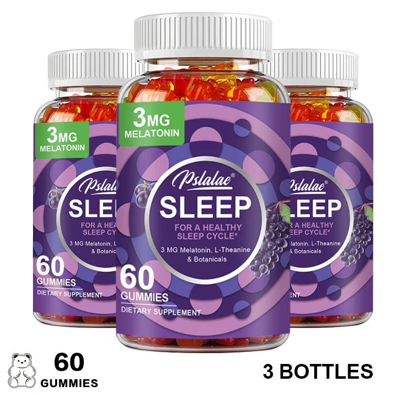 Pslalae Sleep Gummies – Melatonin & L-Theanine | 30/60/100ct Sleep Support Gummies Qst 60 Gummies-3bottles