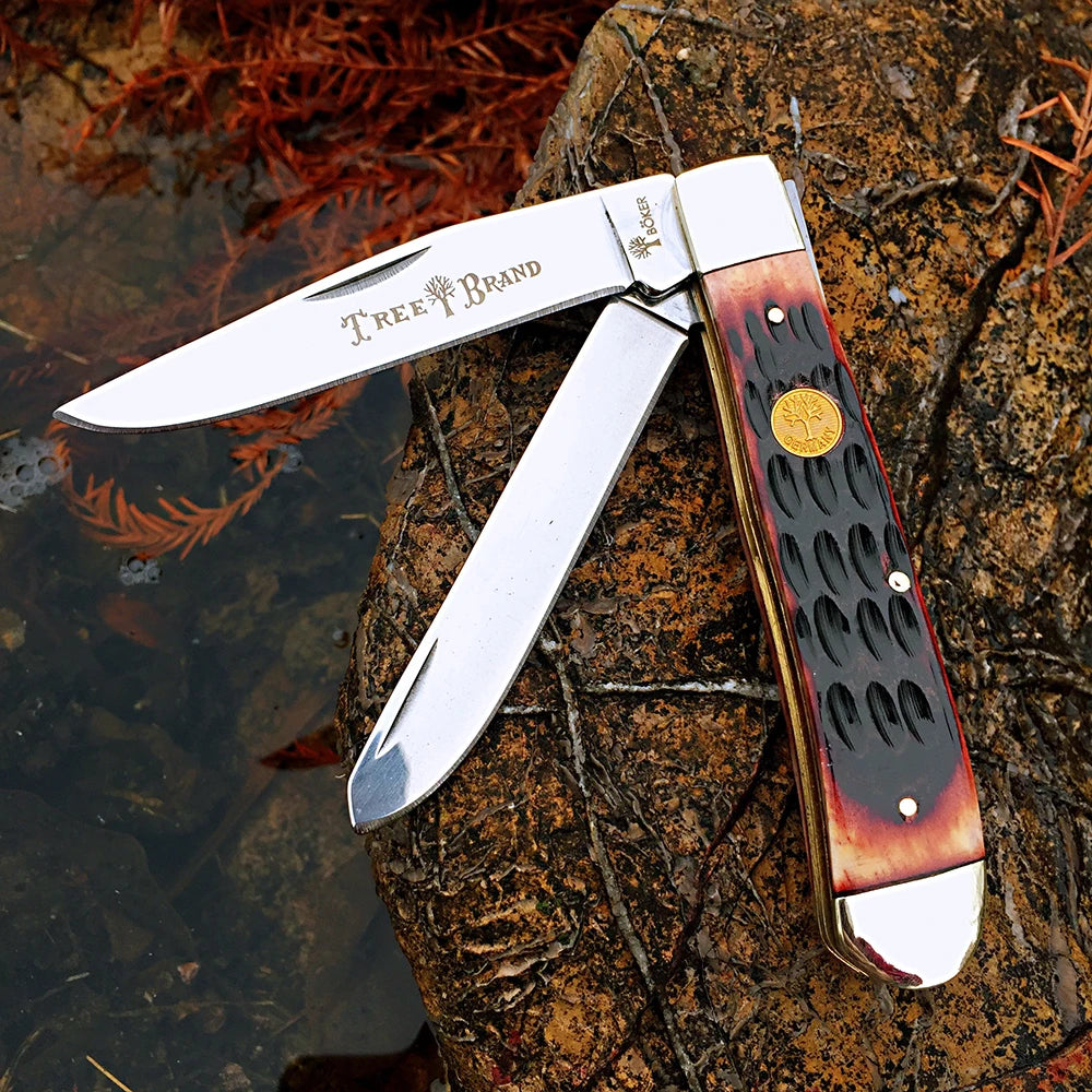 Z.QIAN Bone Handle Slip Joint Multi-Blade Folding Pocket Knife Folding Pocket Knife Qst Brown