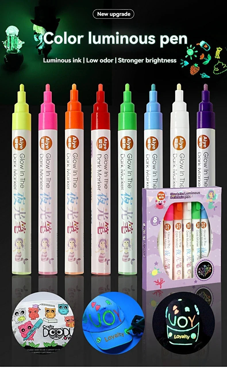 8-Color Luminous Fluorescent Paint Marker Pens – Waterproof Set Fluorescent Paint Markers Qme