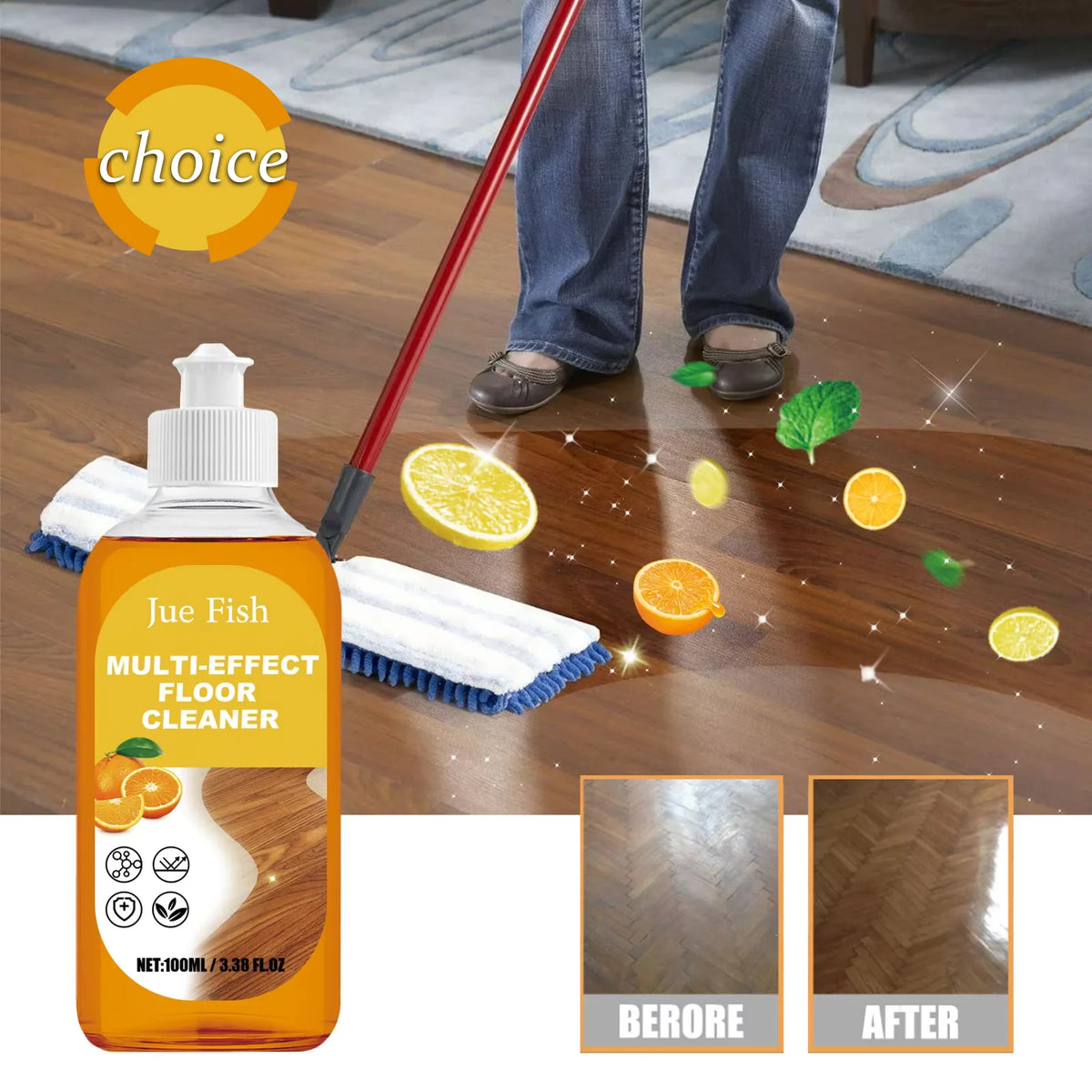 Jue-Fish Floor Cleaner – Wood, Tile & Laminate Brightener Floor Cleaning Liquid Qst