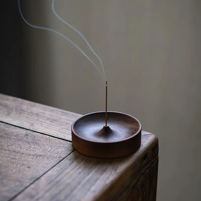Solid Wood Incense Burner – Ebony & Acacia Saucer Holder Incense Burner Qme Brown