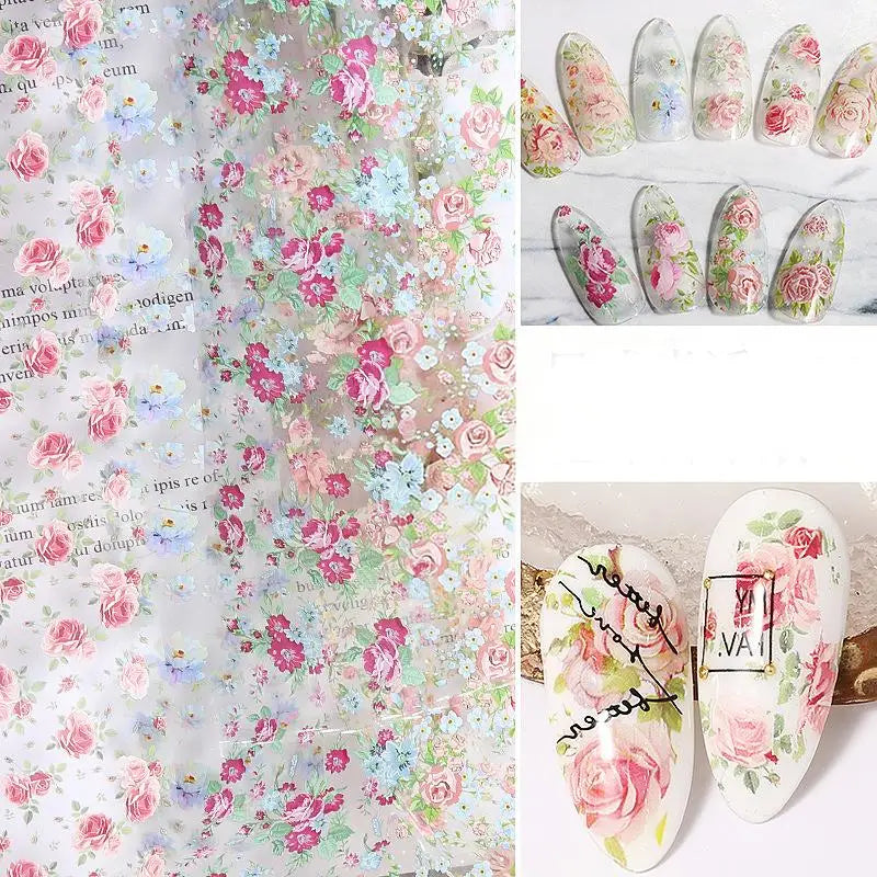 Floral Nail Transfer Foil Stickers – DIY Rose Manicure Art Nail Art Foil Qme