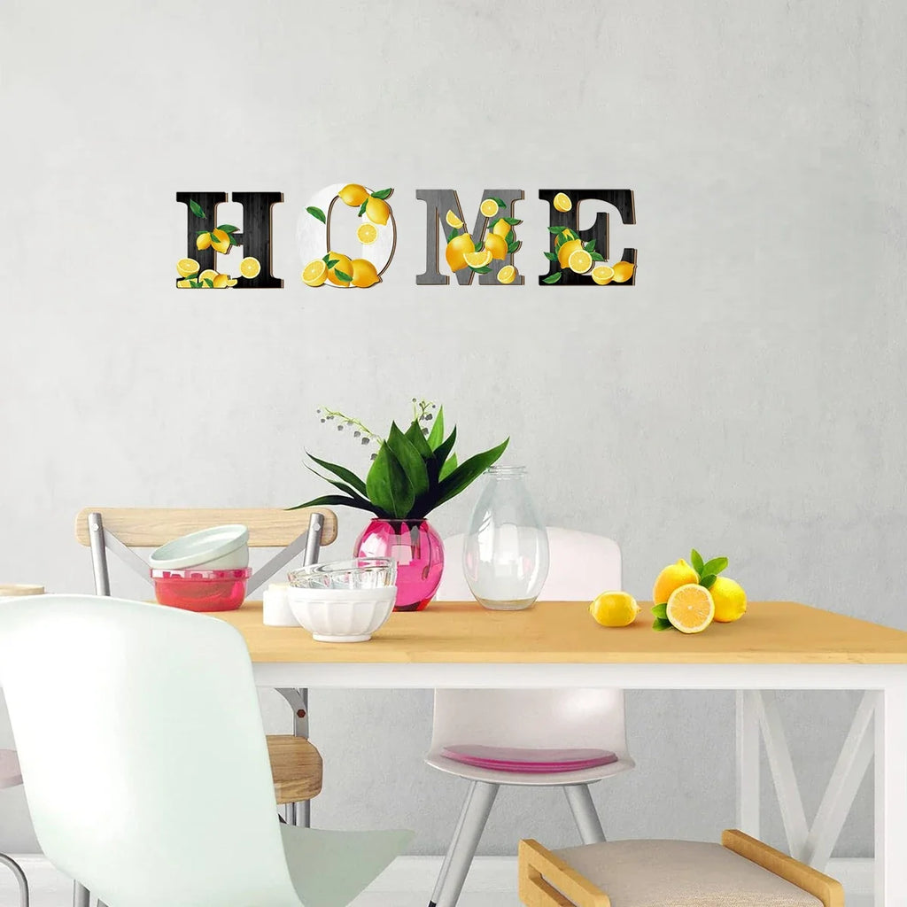 Lemon Themed HOME Wooden Wall Decor – Rustic Farmhouse Letters Wooden Wall Decor Qme