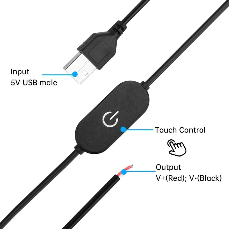 Touch Dimming LED Switch Extension Cable 1.5M 2A DC5V DC12-24V LED Dimmer Switch Cable Qme