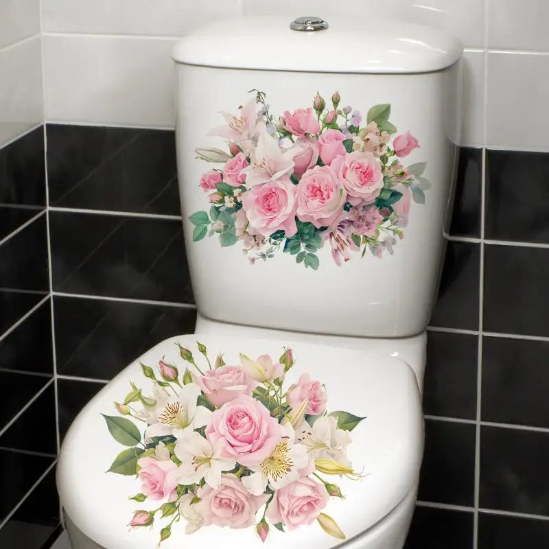 Patterned Bathroom Toilet Stickers – Self-Adhesive PVC Decor Bathroom Wall Sticker Qme