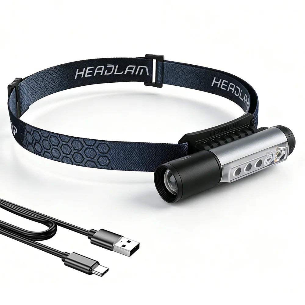 BORUiT 2-in-1 LED Headlamp Flashlight 450Lm Type-C Rechargeable LED Headlamp Qst gray