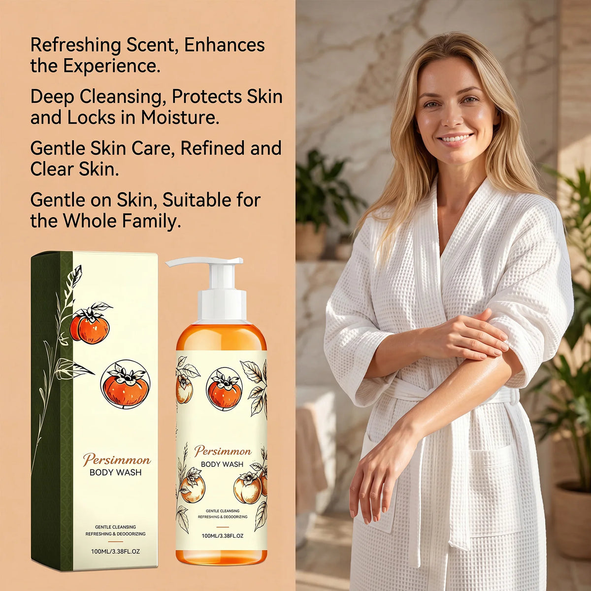 Persimmon Body Wash Gel 100ml – Moisturizing Shower Gel Body Wash Gel Qst