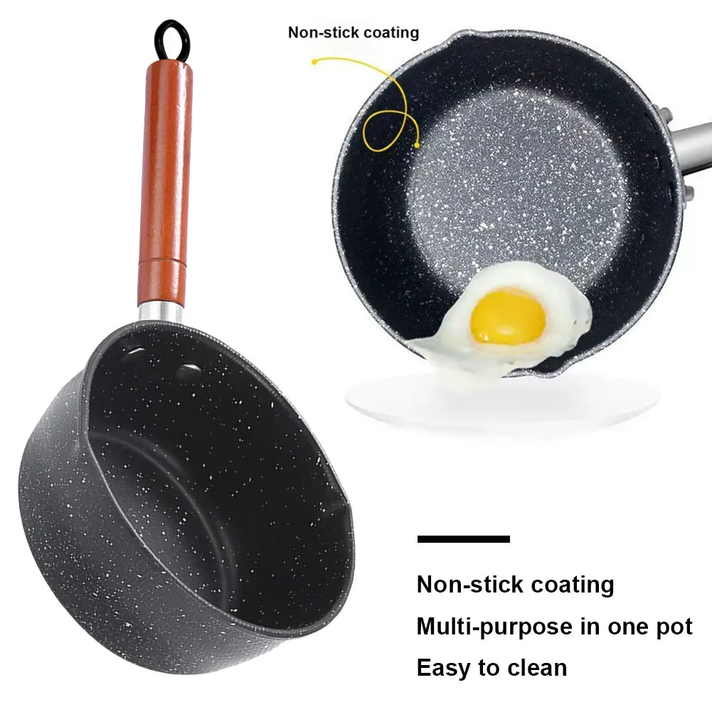 Non-Stick Saucepan with Pour Spout & Wooden Handle | Iron Pot Non-Stick Saucepan Qme