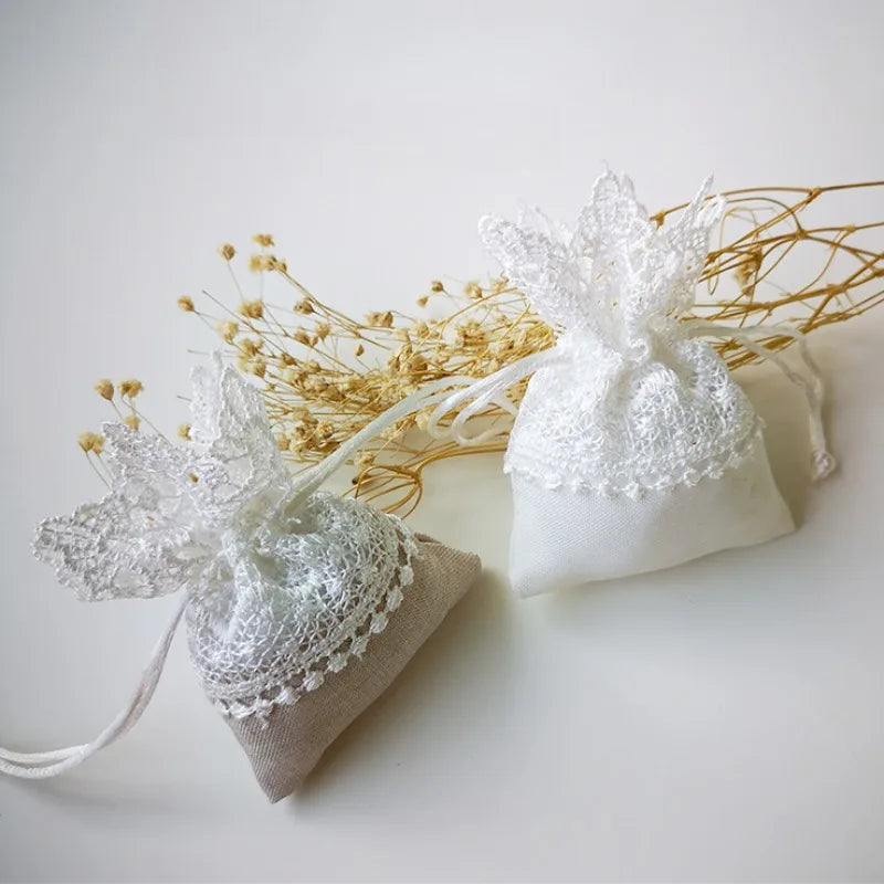 Lace Wedding Candy Bags Brocade Drawstring Embroidery 10pcs Wedding Favor Bags Qme