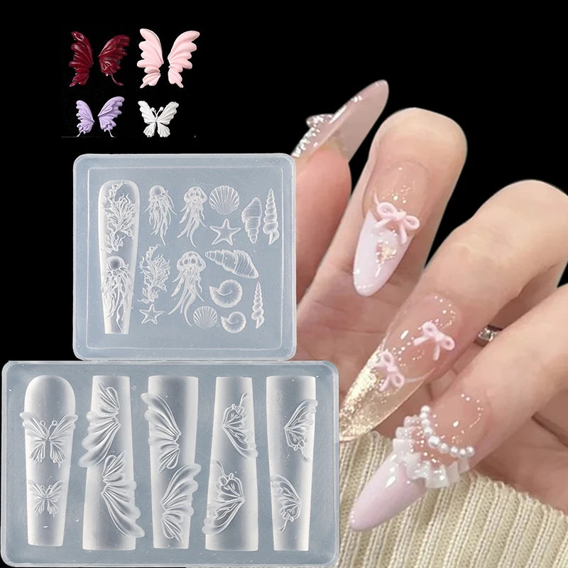 3D Silicone Nail Art Mold – Flower, Butterfly & Shell Designs Nail Art Mold Qst