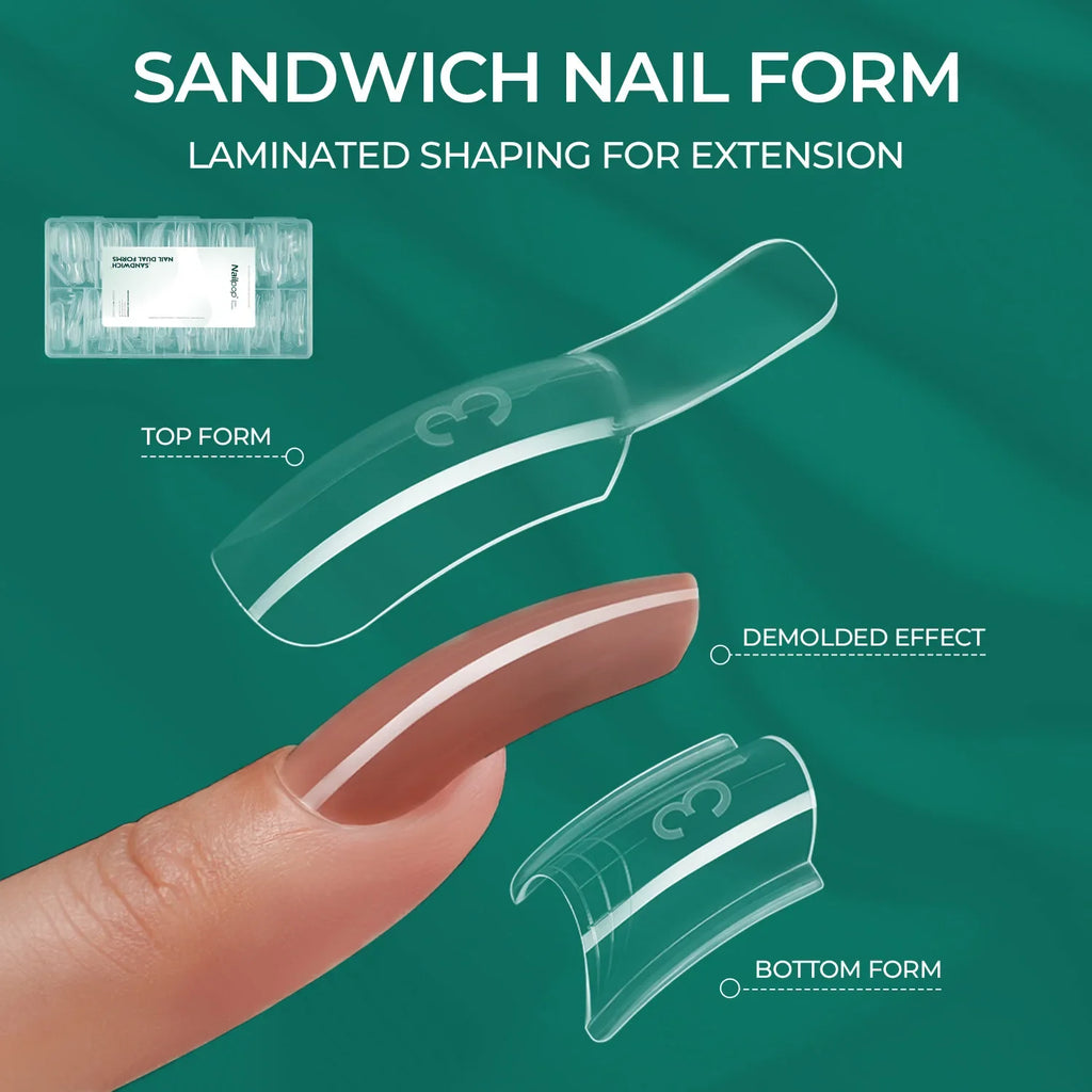 Nailpop Curved Square Nail Dual Forms – 15 Sizes, 240pcs Nail Dual Forms Qme