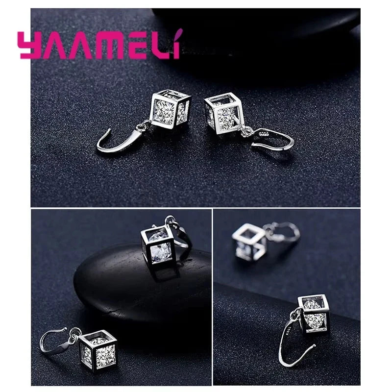 925 Sterling Silver Cubic Zirconia Necklace & Earring Set Silver Jewelry Set Qme