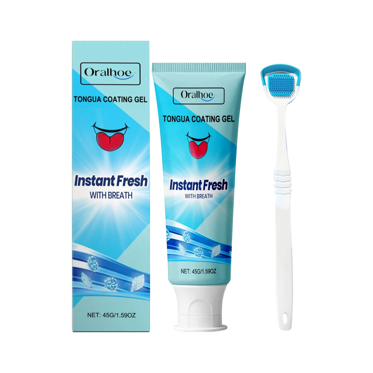 Oralhoe Tongue Cleansing Gel & Scraper Set | Fresh Breath Tongue Cleansing Gel Qst 45g boxed