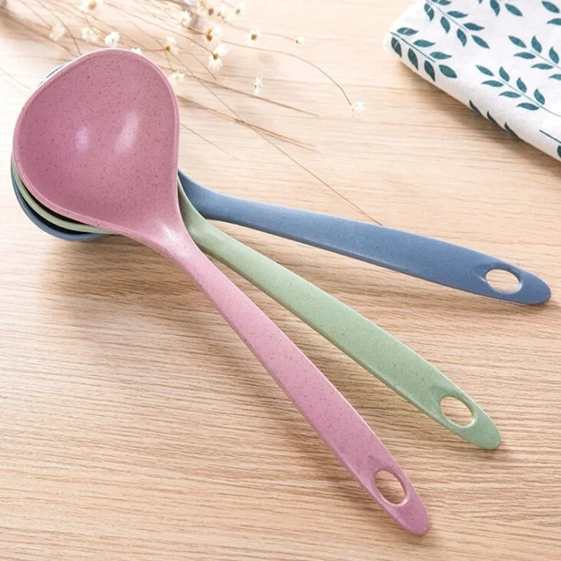 Wheat Straw Soup Ladle & Rice Spoon – 4 Colors, Long Handle Soup Ladle & Spoon Qme