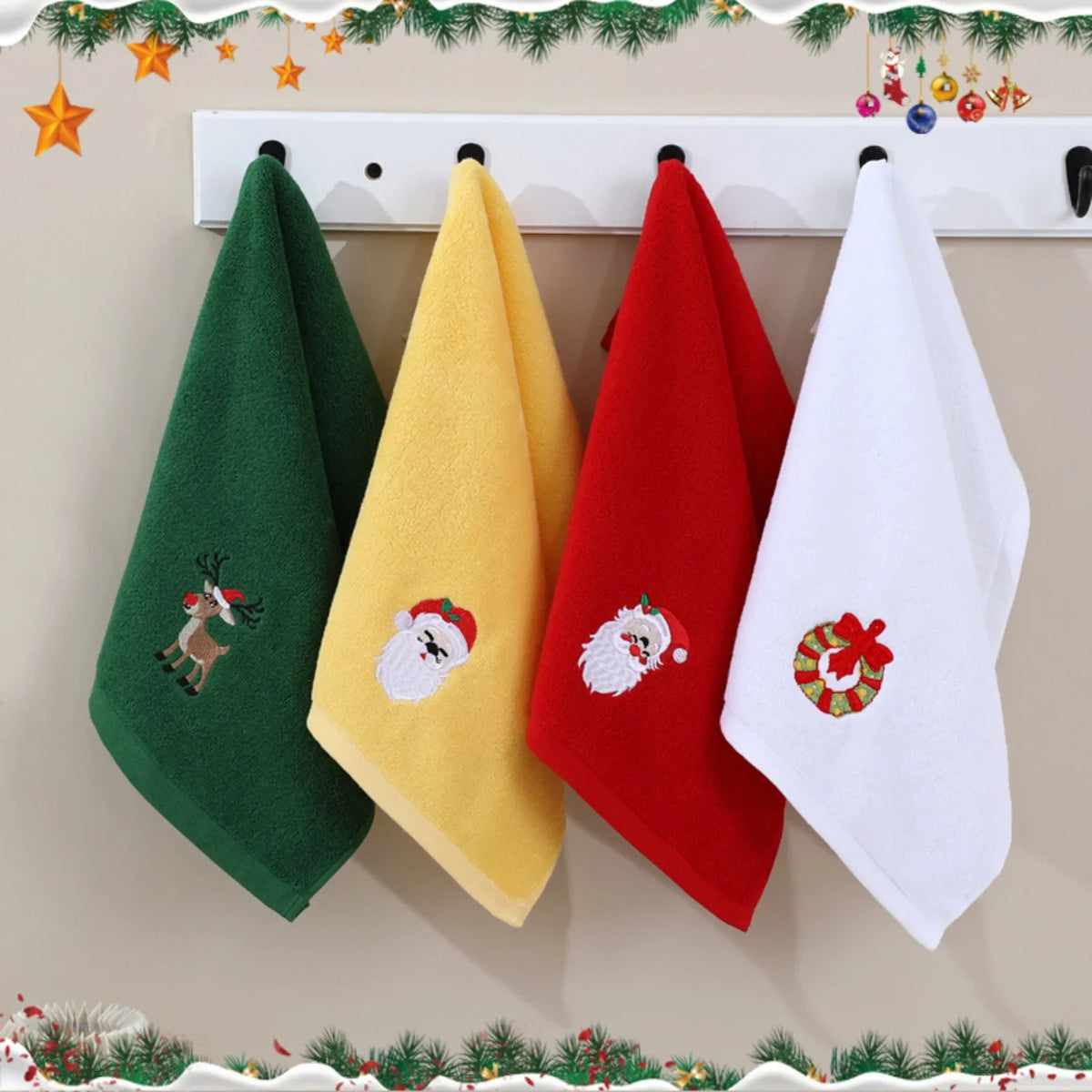 Christmas Embroidered Cartoon Face Towels – Soft & Absorbent Christmas Washcloth Towel Qme