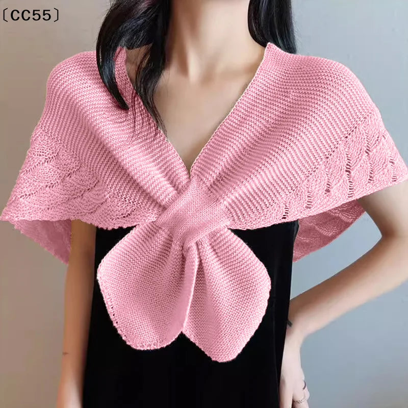 Women's Knitted Fishtail Shawl Fake Collar Wrap – Pink Knitted Shawl Wrap Qst