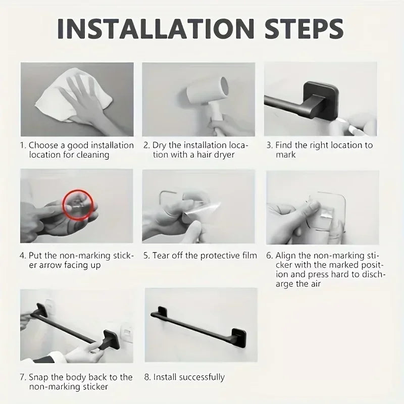 No Drill Wall Mounted Towel Rack – Aluminum Bathroom Bar Bathroom Towel Rack Qme