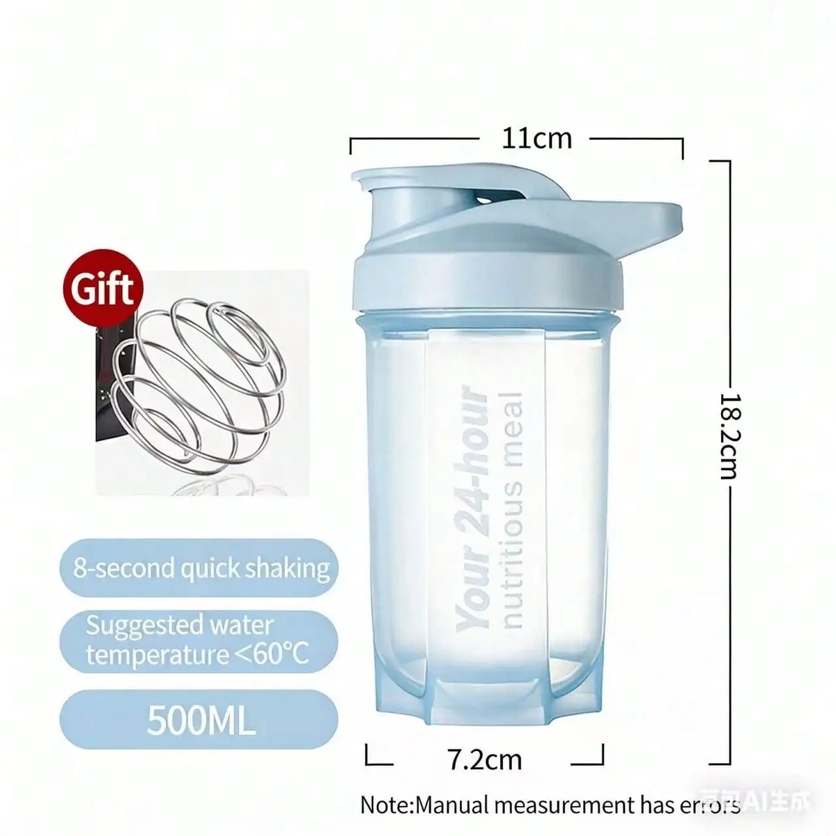Protein Shake Cup – 17oz Fitness Shaker Bottle with Scale Fitness Shaker Bottle Qme blue 401-500ml
