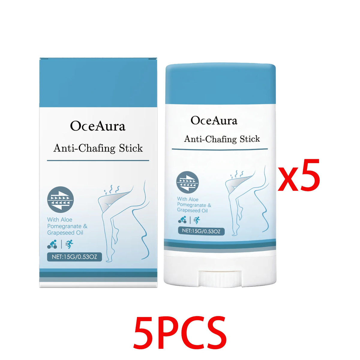OceAura Anti-Chafe Stick – Sweat-Proof Skin Barrier 15g Anti-Chafe Skin Stick Qst 5 PCS