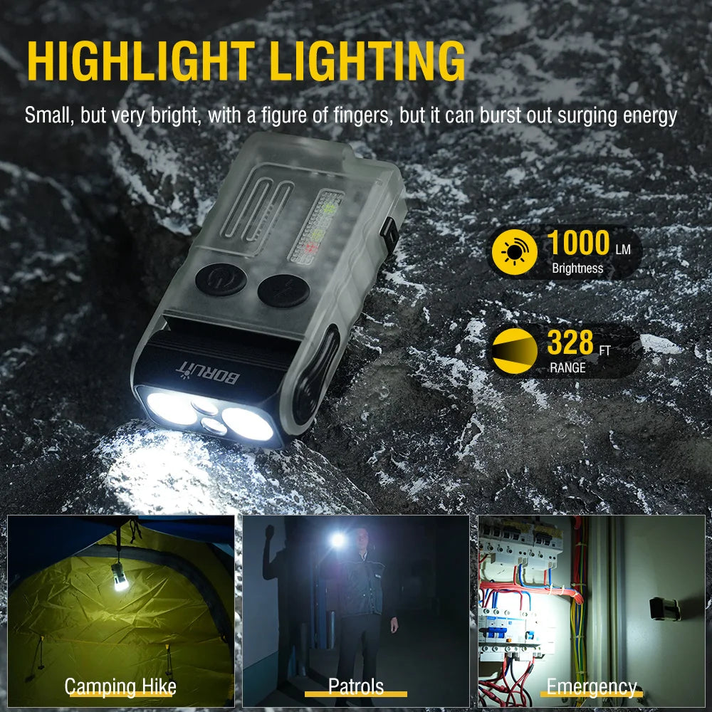 BORUiT V20 1000LM LED Keychain Flashlight USB-C Rechargeable LED Keychain Flashlight Qst