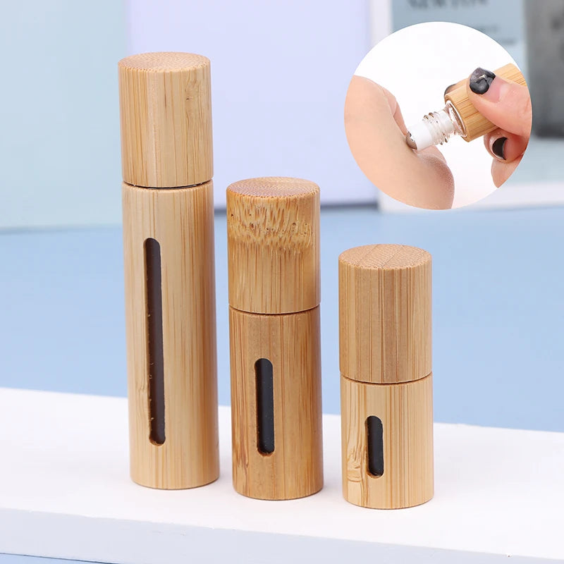 Bamboo Roll-On Bottle 3/5/10ml – Refillable Glass Essential Oil Roller Roller Bottle Qst