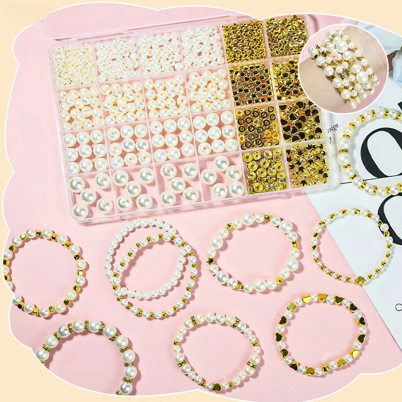 Golden Acrylic Spacer Beads DIY Jewelry Making Kit – Assorted Jewelry Making Beads Qme