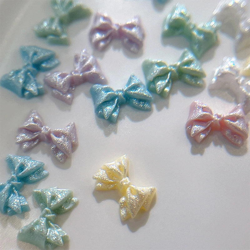 50PCS 3D Bow Nail Art Charms – Kawaii Pearlescent Resin Decor Nail Art Charms Qst