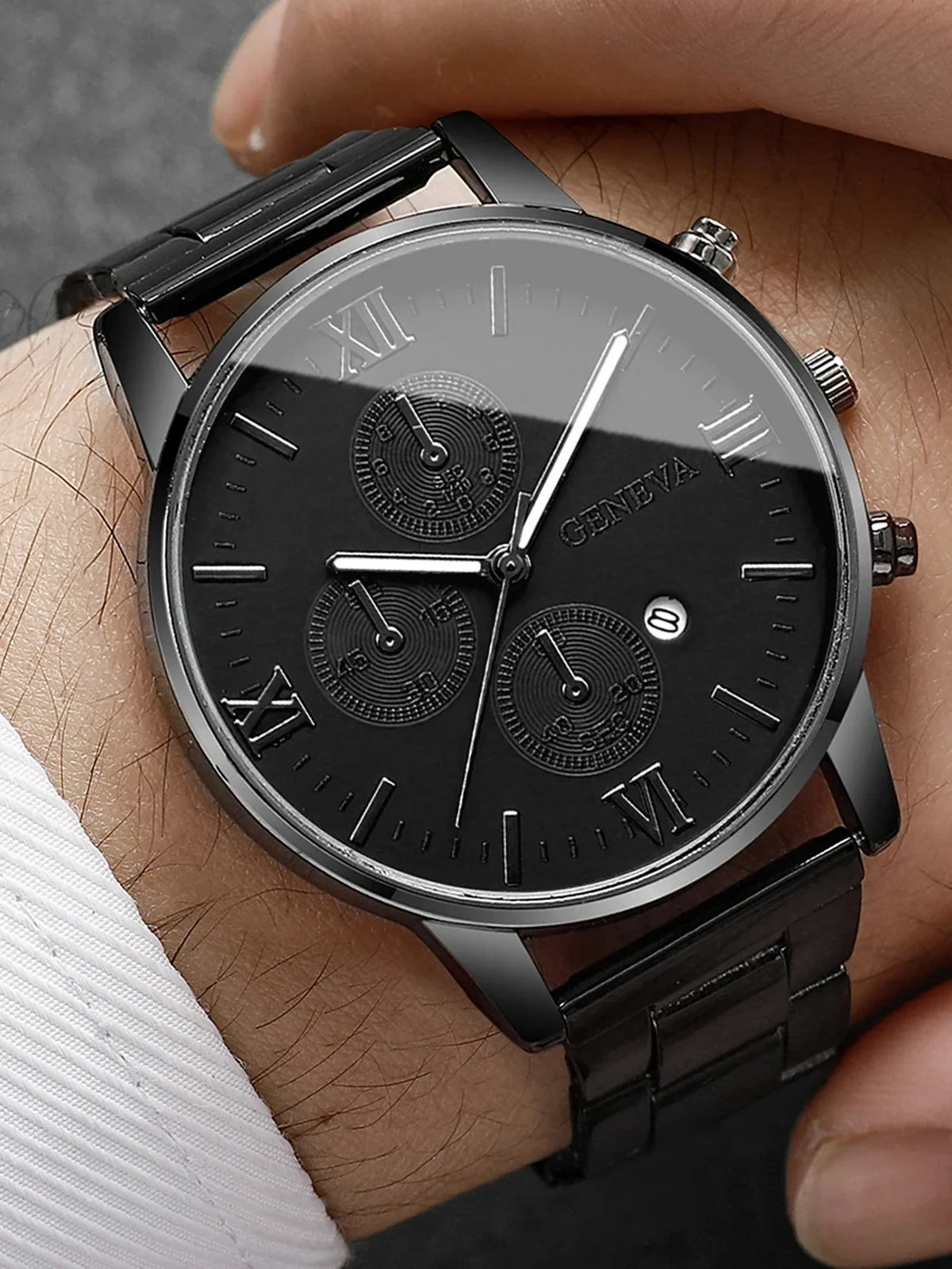 Men's Black Chronograph Quartz Couple Wristwatch Pair Couple Wristwatch Set Qme